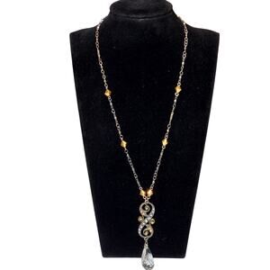 Dangle Clear Rhinestone Necklace 16" Unsigned Lobster Closure